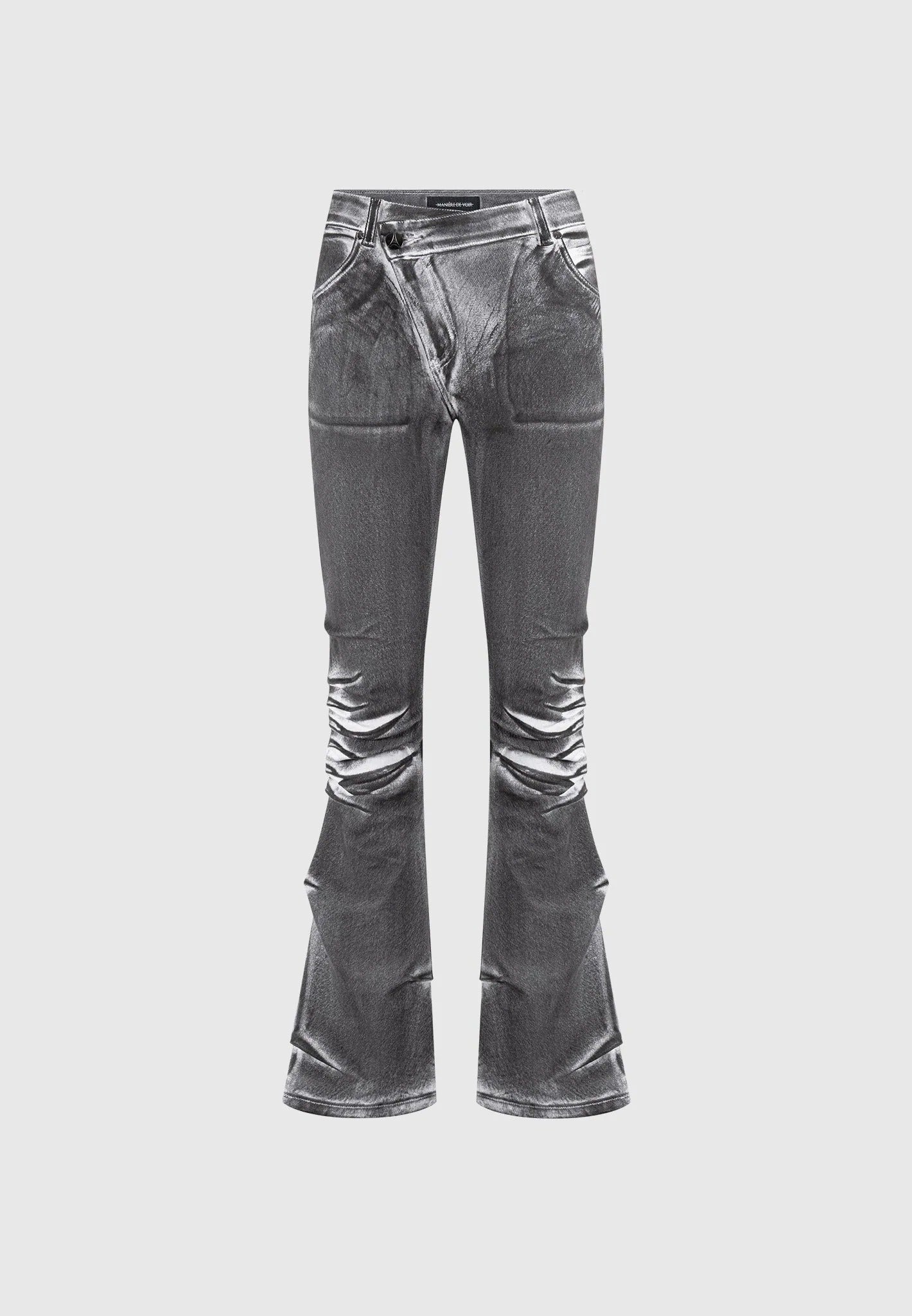 Oil Print Tacked Fit and Flare Jeans - White/Grey