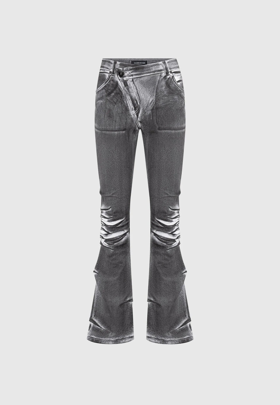 Oil Print Tacked Fit and Flare Jeans - White/Grey
