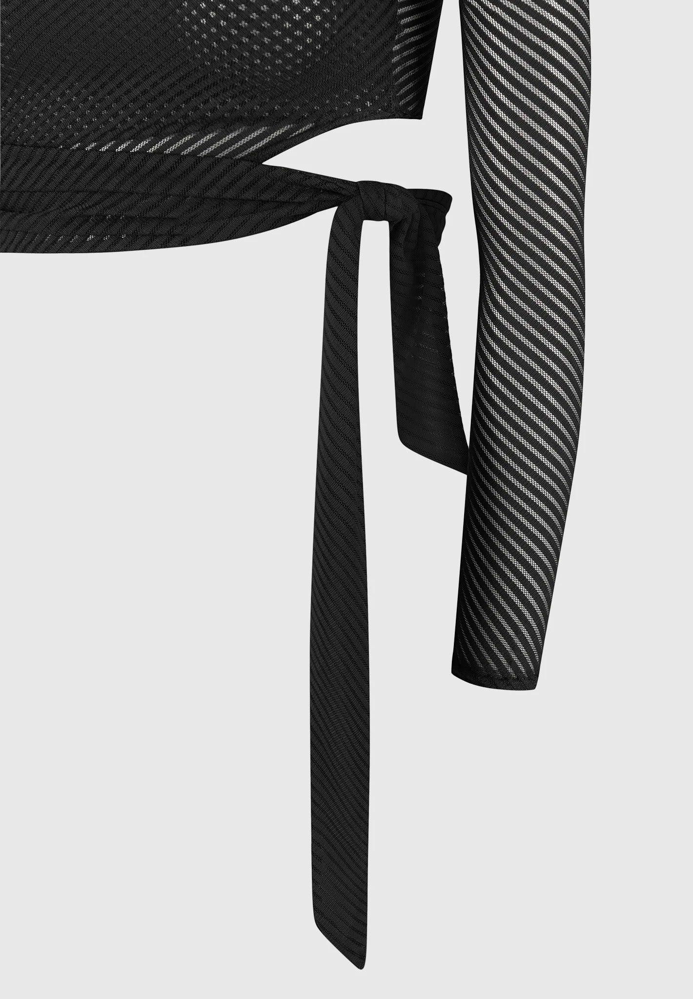 Ribbed Sheer Top with Tie - Black