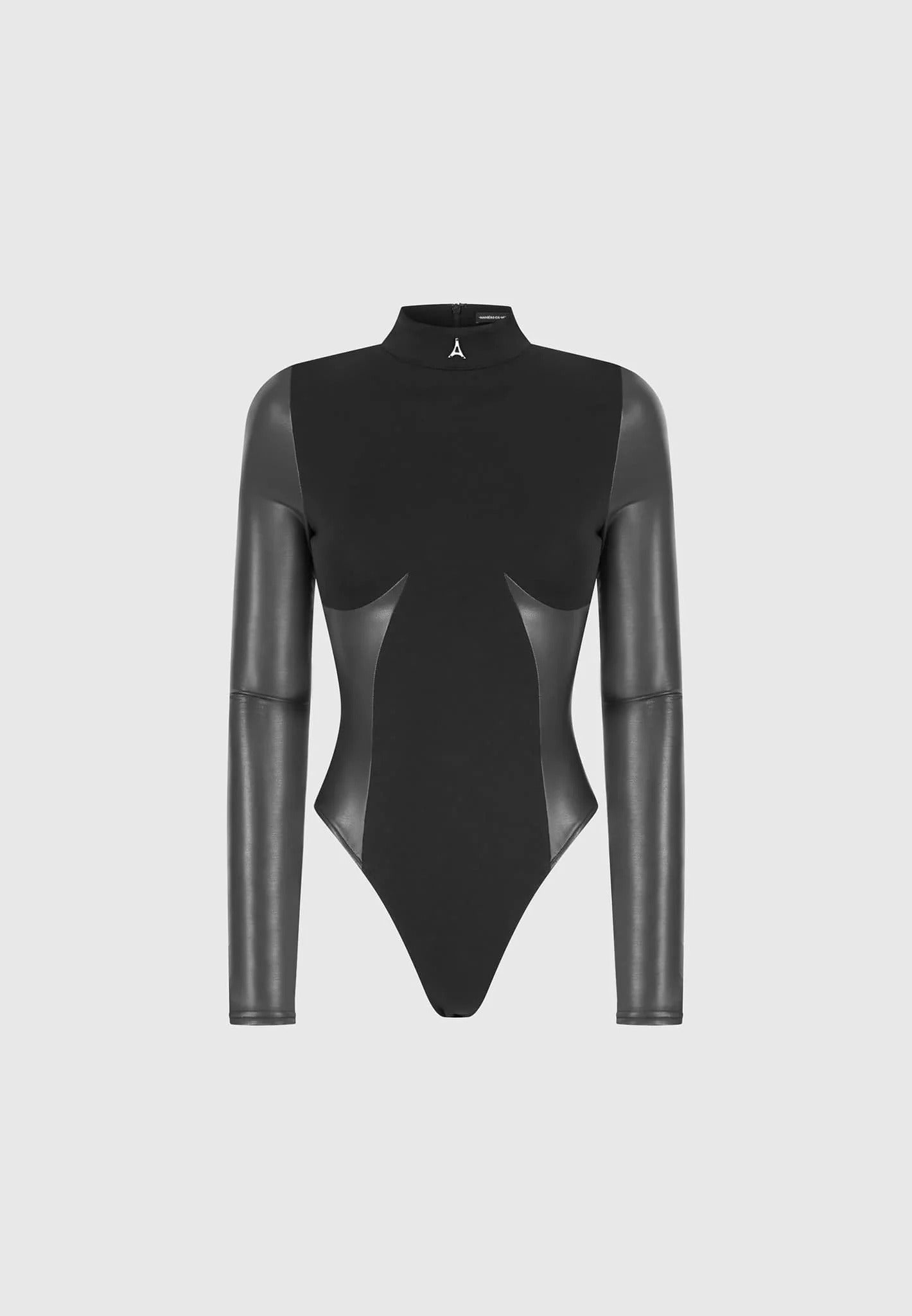 High Neck Long Sleeve Bodysuit - Black