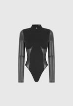 High Neck Long Sleeve Bodysuit - Black