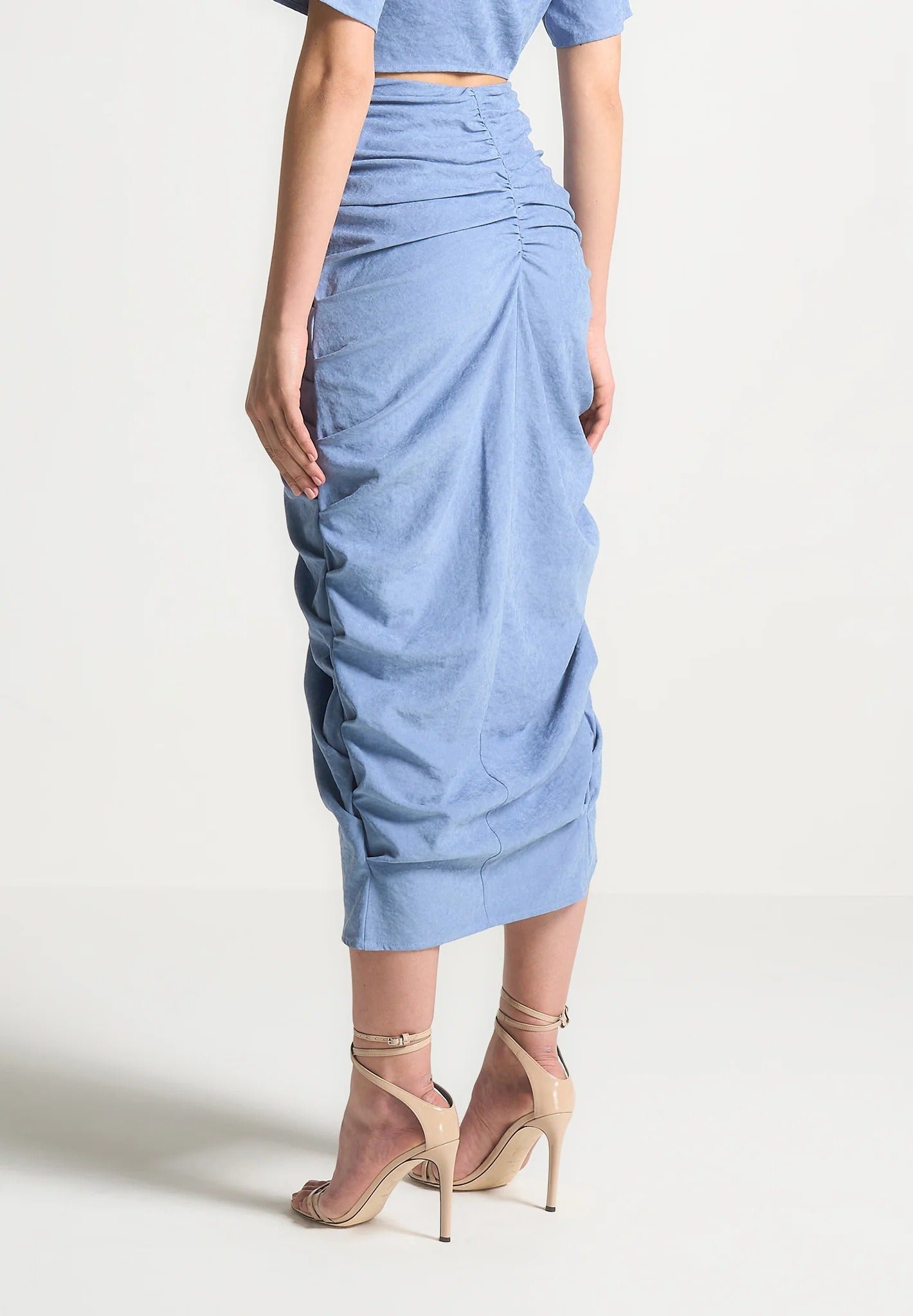 Asymmetric Drape Midaxi Skirt - Blue