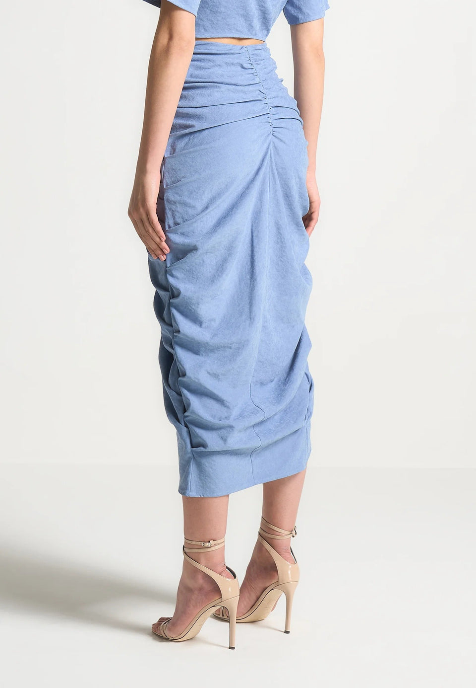 Asymmetric Drape Midaxi Skirt - Blue