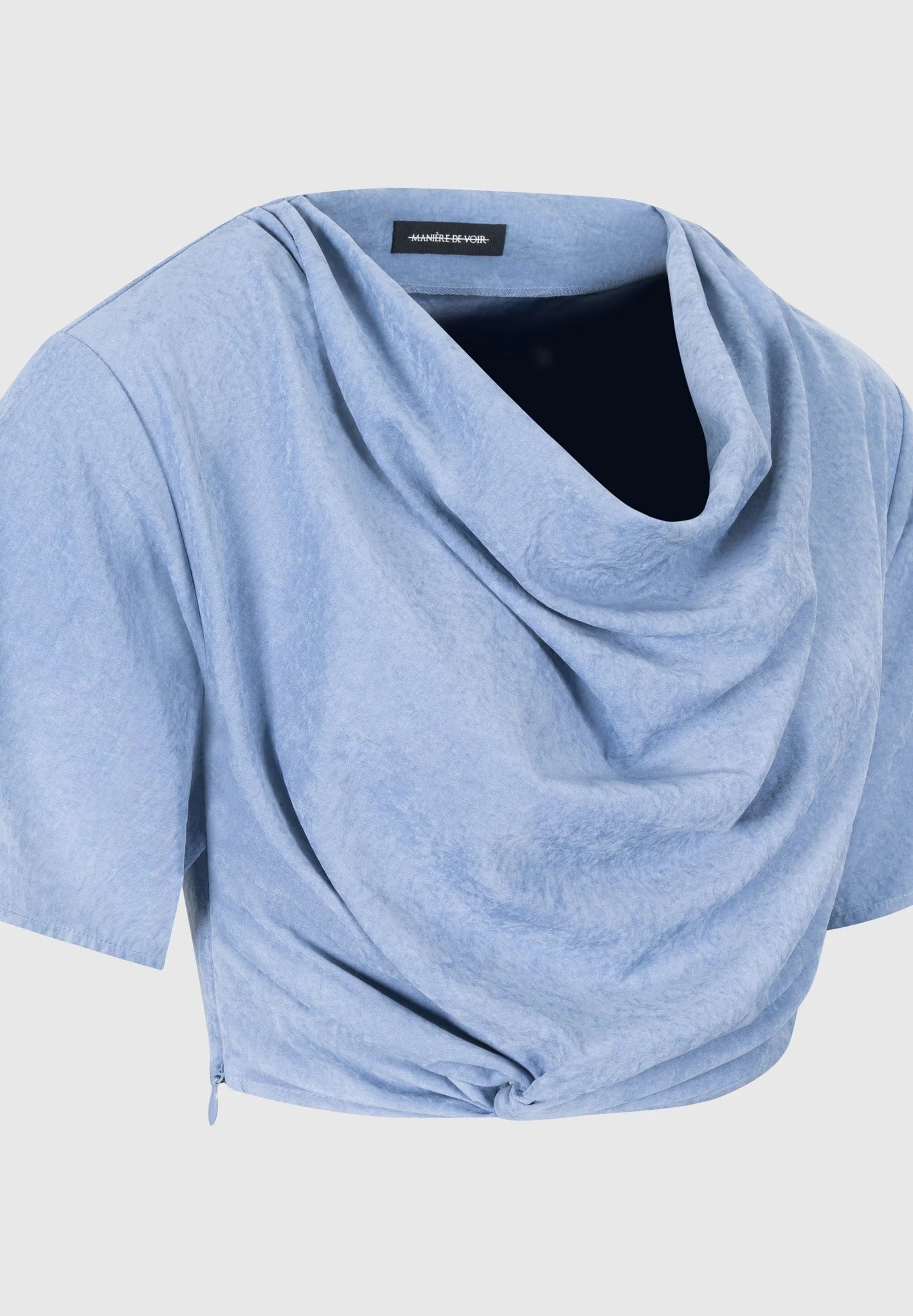 Cowl Neck Drape T-Shirt - Blue