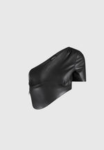Curved Hem Leather Crop Top - Black