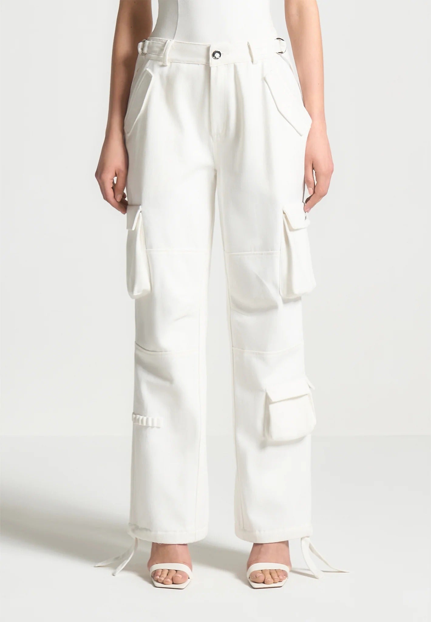 Mid Rise Cargo Pants - White