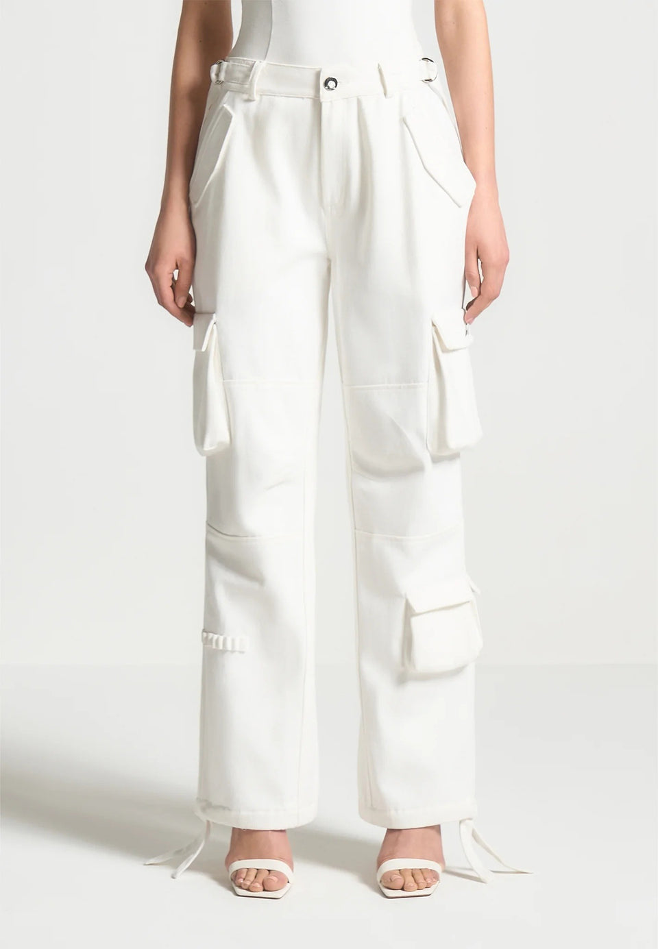 Mid Rise Cargo Pants - White