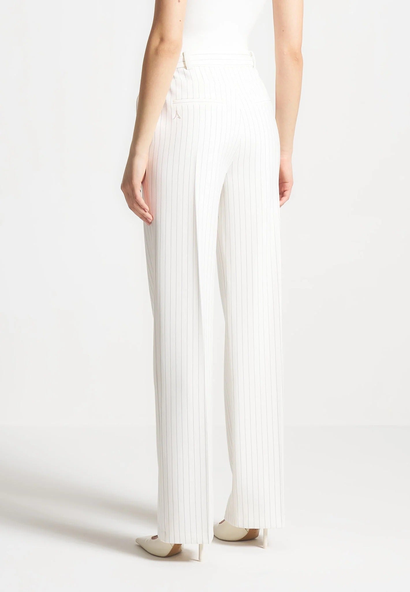Julie - Pinstripe Twin Pleat Tailored Trousers - White