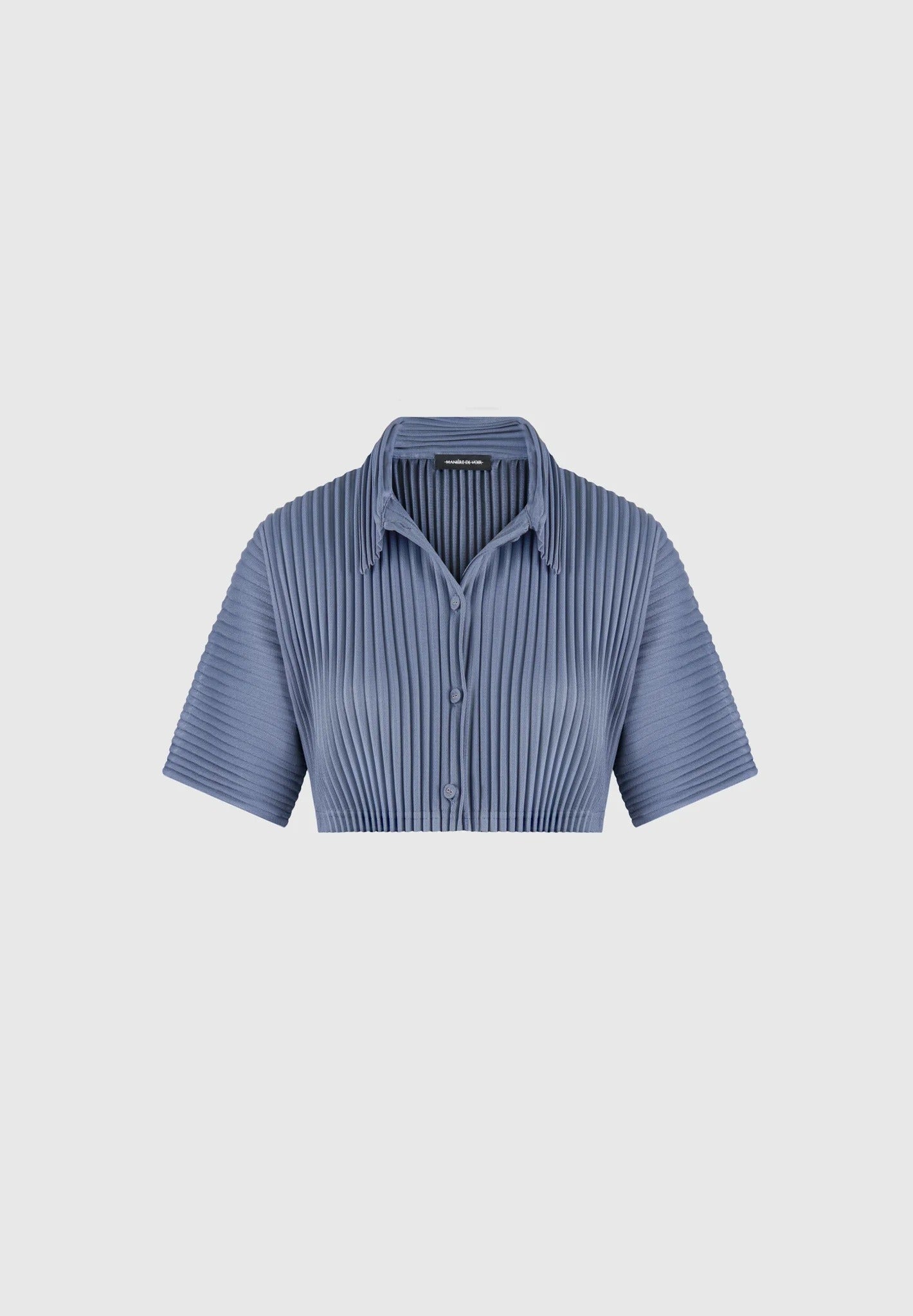 Mona - Pleated Cropped Shirt - Blue