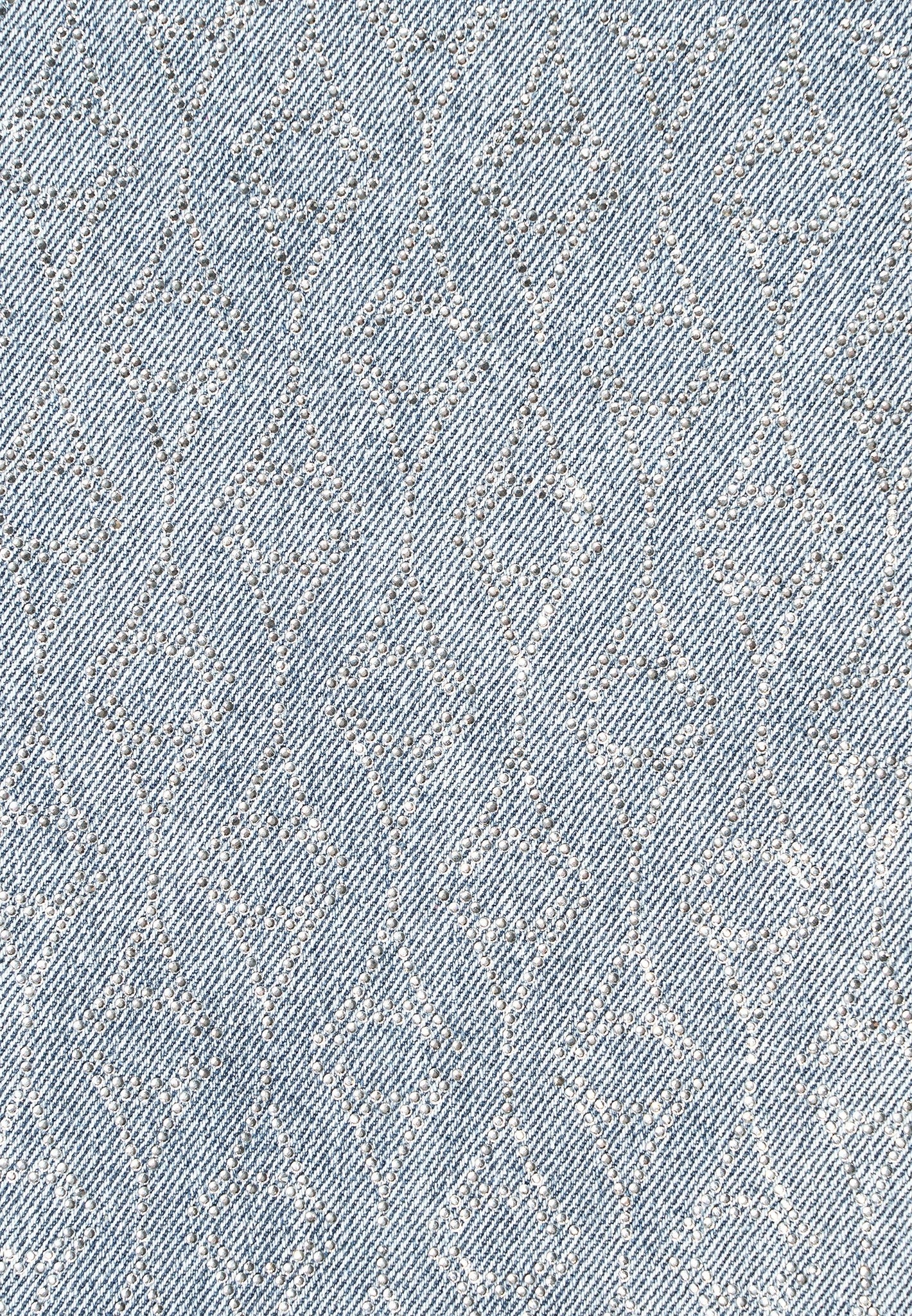 Alma - Rhinestone Eiffel Straight Leg Jeans - Mid Blue