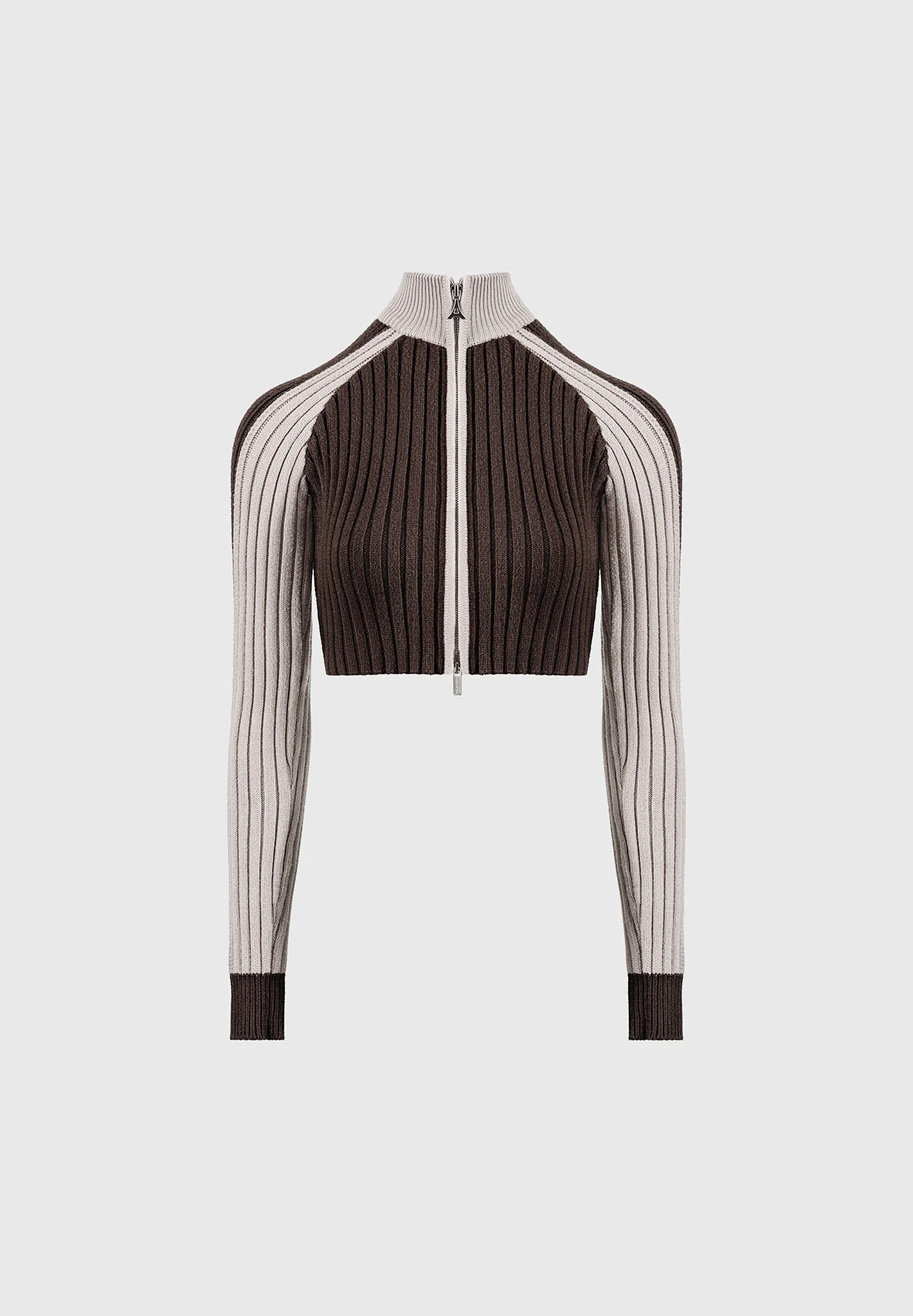 Rib Knit Track Jacket - Brown/Beige
