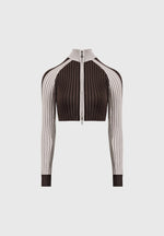 Rib Knit Track Jacket - Brown/Beige