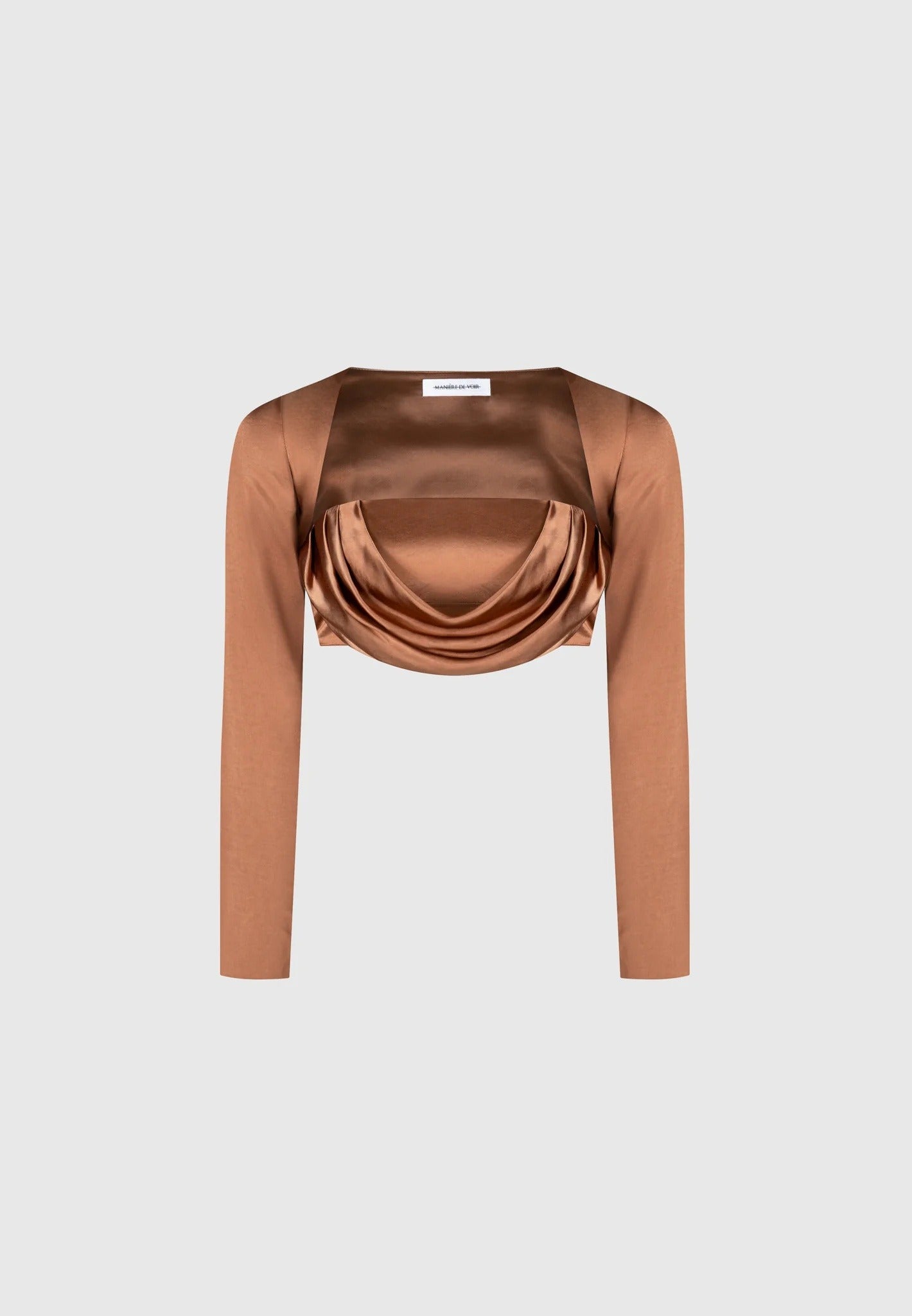 Satin Drape Bandeau Bolero Top - Bronze