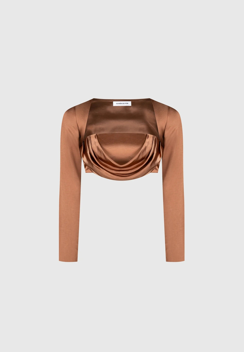 Satin Drape Bandeau Bolero Top - Bronze