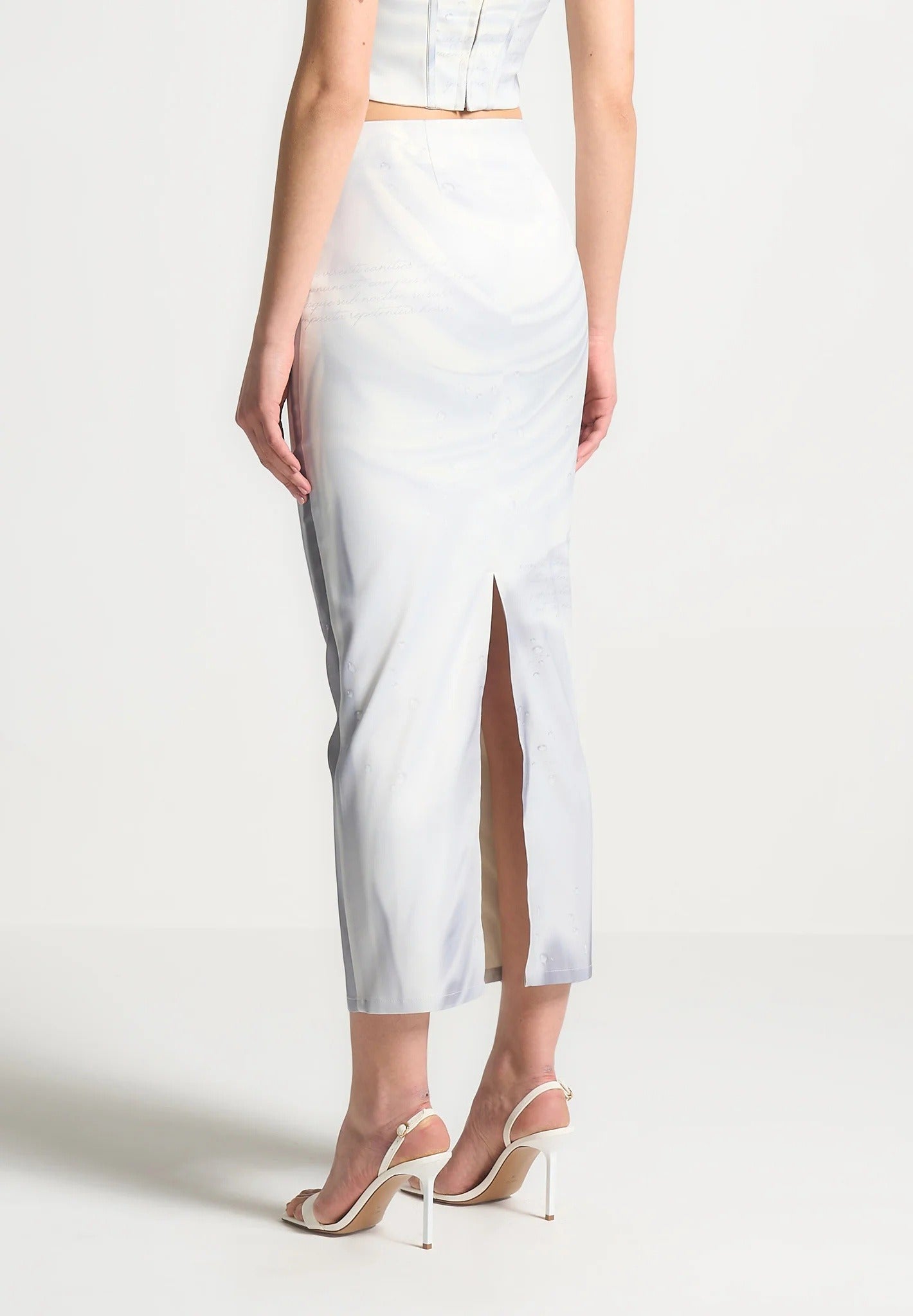 Satin Renaissance Body Print Midaxi Skirt - Off White