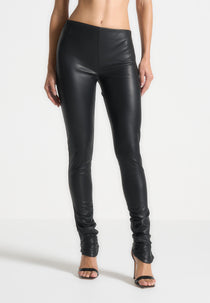 Clara - Leather Angled Waistband Leggings - Black