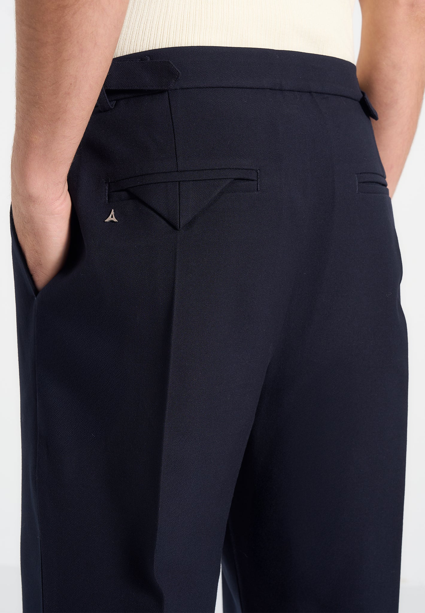 Pierre - Relaxed Fit Twin Pleat Tailored Trousers - Navy