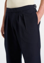 Pierre - Relaxed Fit Twin Pleat Tailored Trousers - Navy