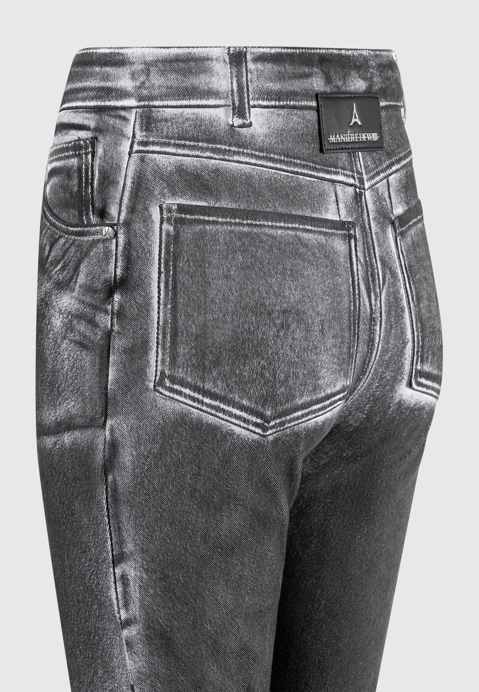 Oil Print Tacked Fit and Flare Jeans - White/Grey