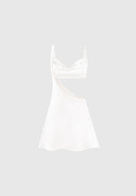 Satin Bralette Fluted Mini Dress - Pearl
