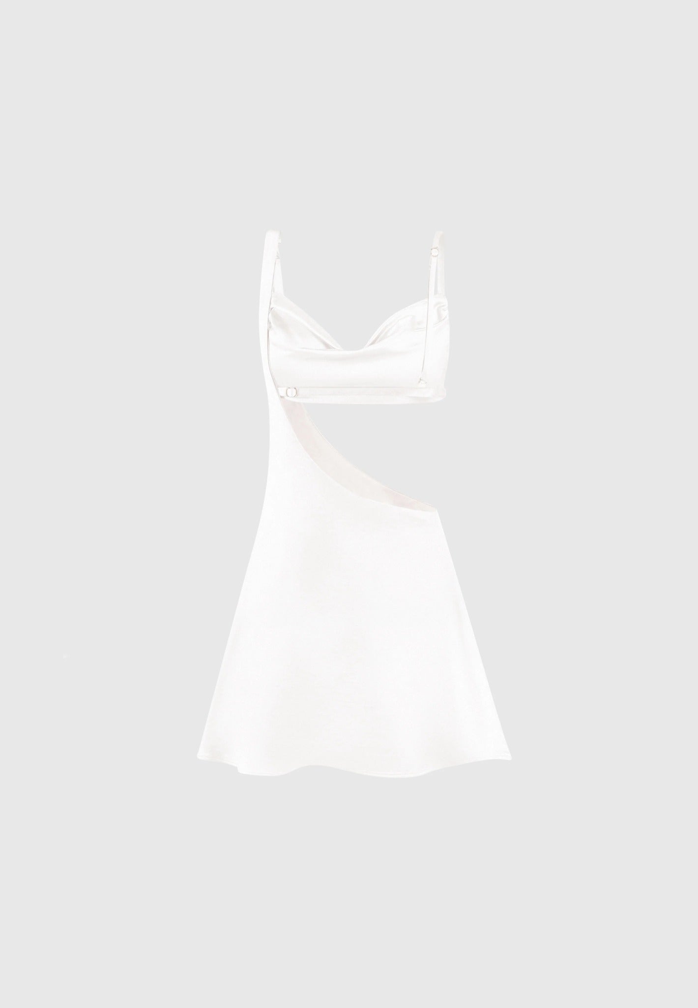 Satin Bralette Fluted Mini Dress - Pearl