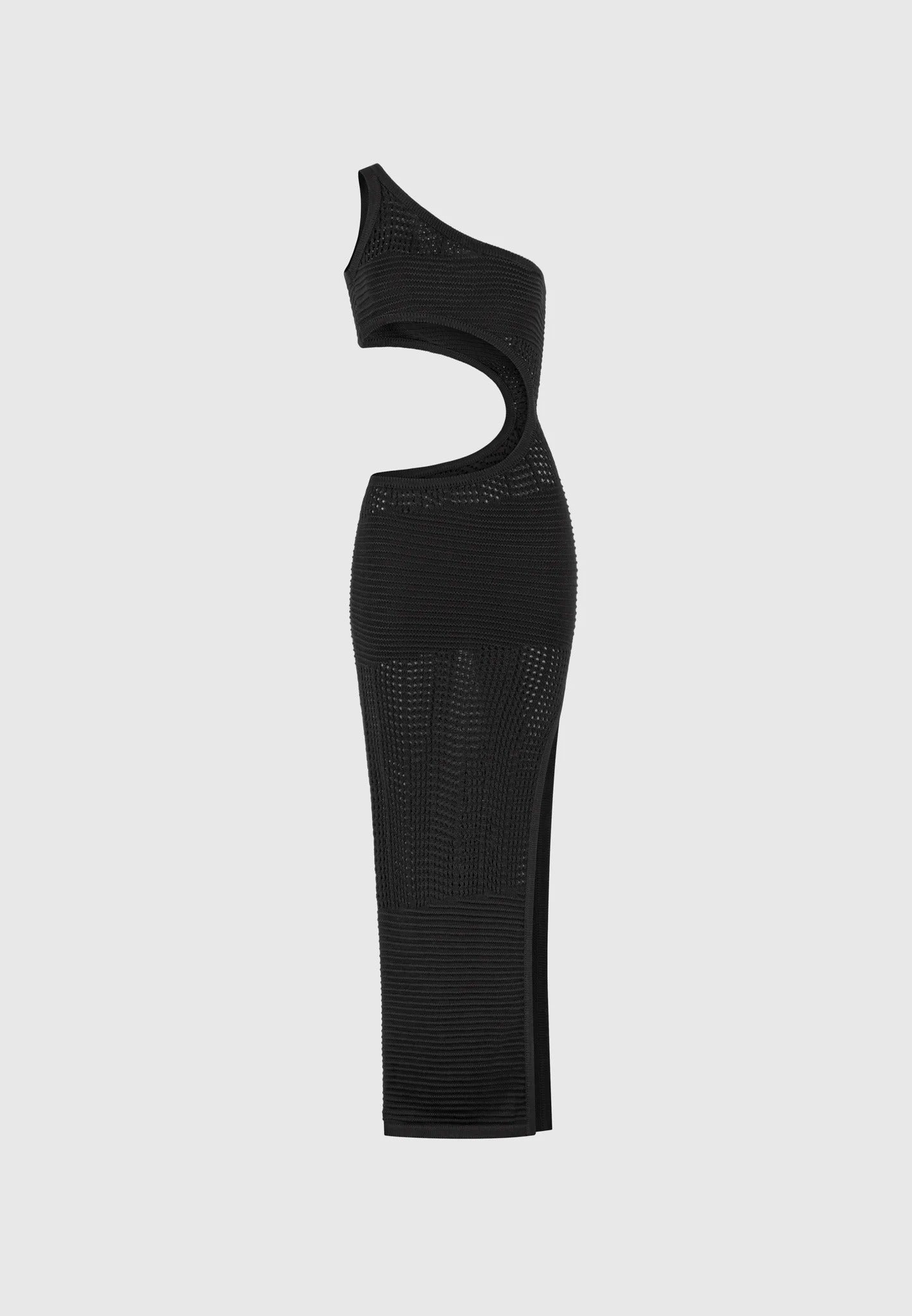 Asymmetric Crochet Knit Cut Out Maxi Dress - Black