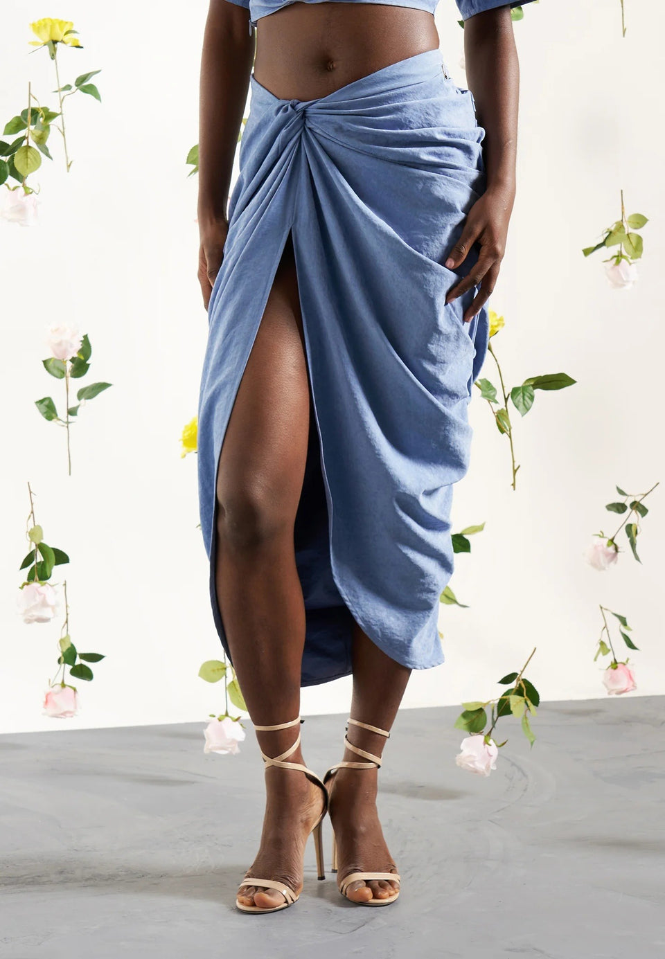 Asymmetric Drape Midaxi Skirt - Blue