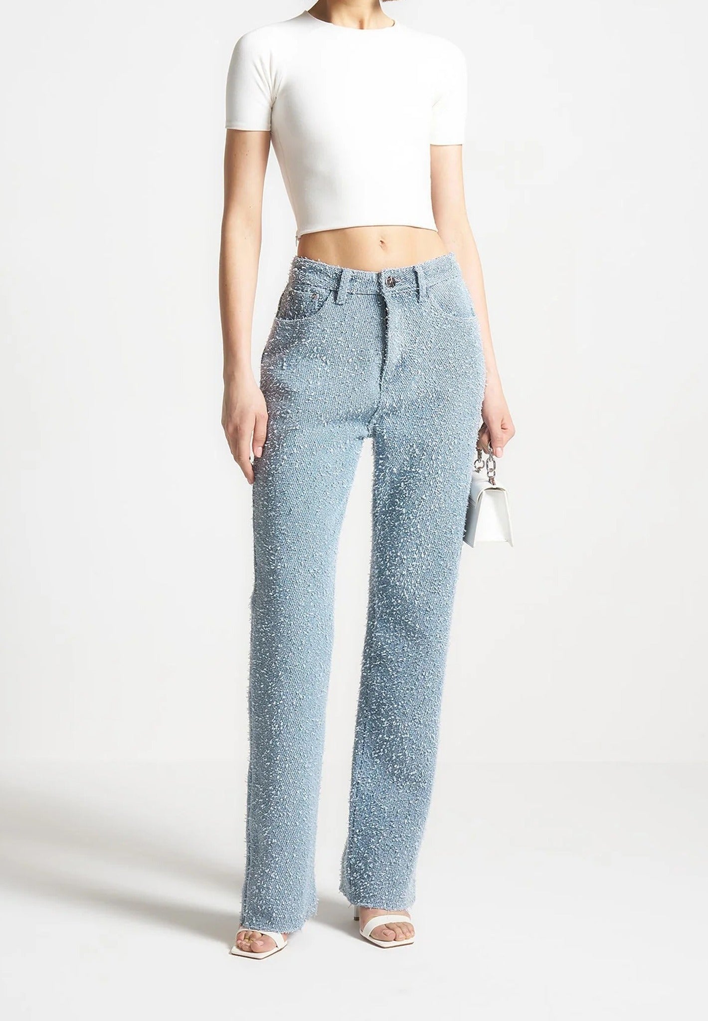 Sara - Boucle Straight Leg Jeans - Light Blue