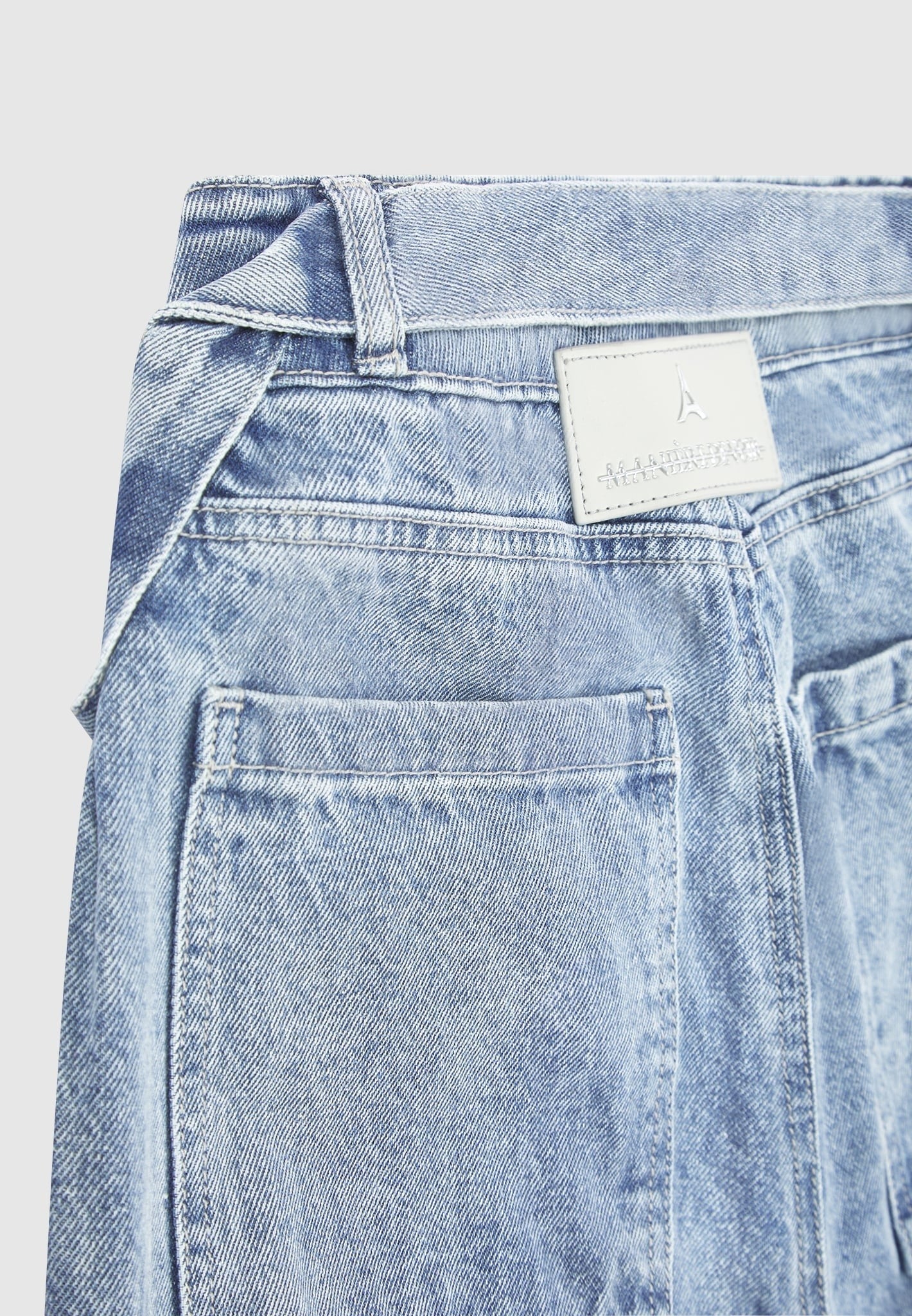 Talia - Denim Strap Cargo Jeans - Mid Blue