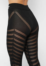 High Waisted Knitted Spiral Contour Leggings - Black