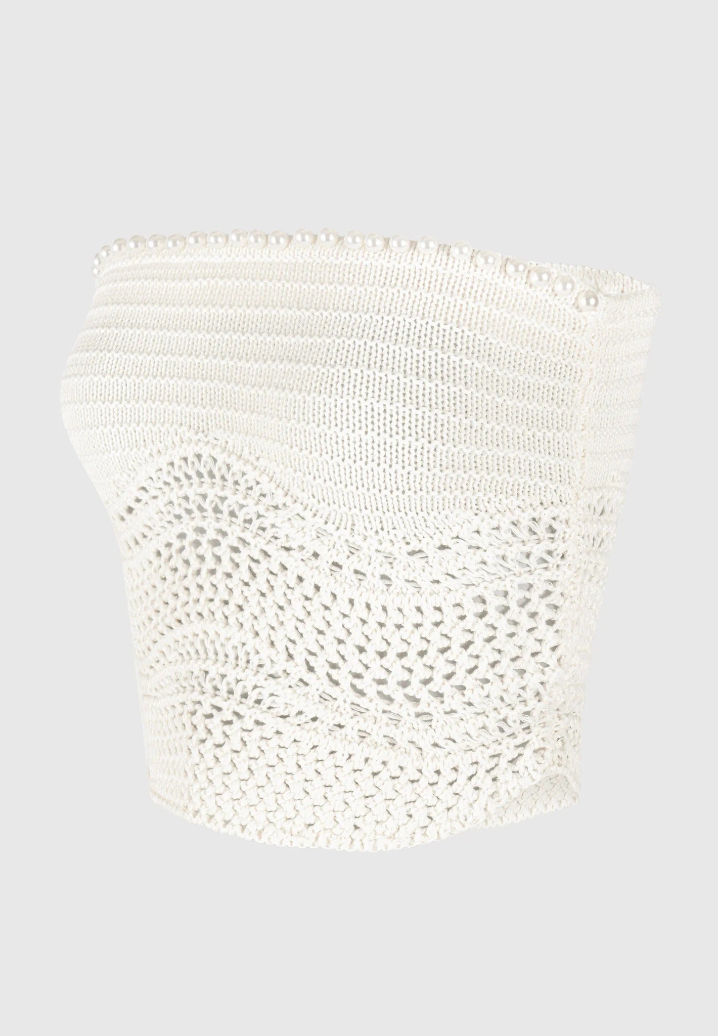 Pearl Applique Crochet Bandeau Top - Cream