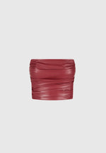 Pleated Bandeau Leather Corset Top - Wine Red