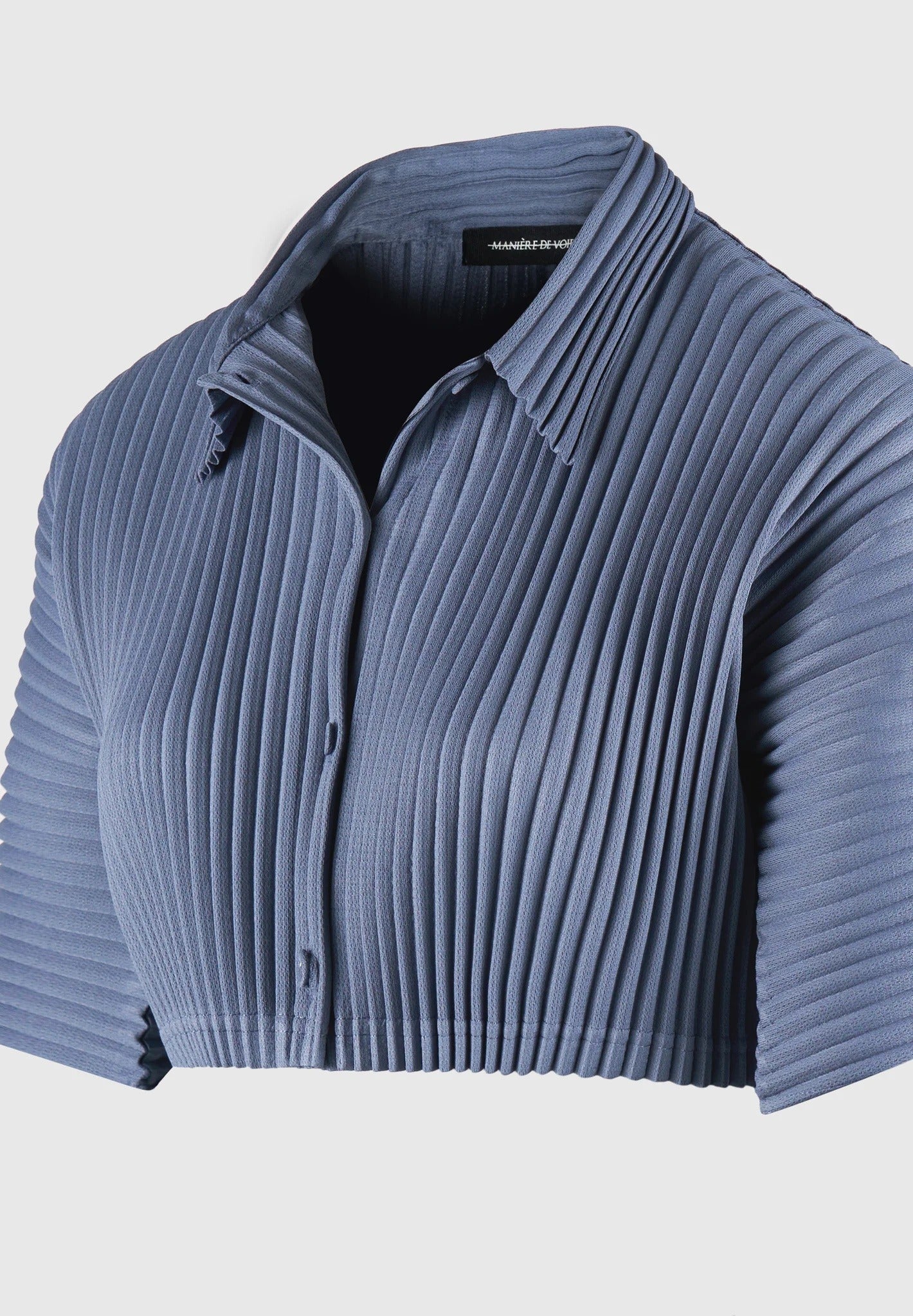 Mona - Pleated Cropped Shirt - Blue