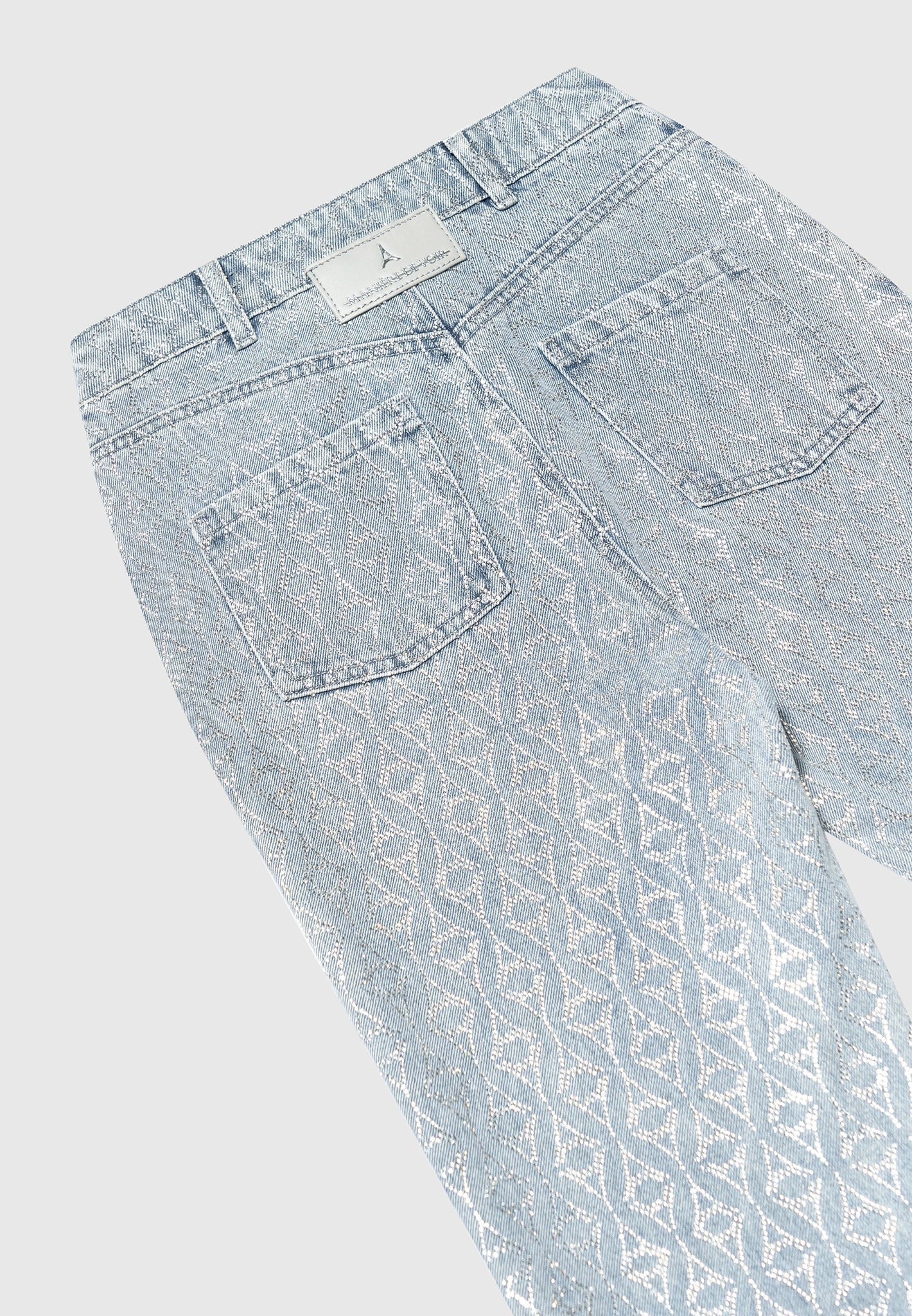 Alma - Rhinestone Eiffel Straight Leg Jeans - Mid Blue