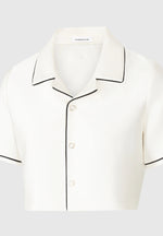 Satin Cropped Shirt with Piping - Cream