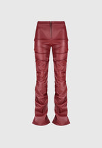 Caroline - Tacked Leather Flared Trousers - Wine Red
