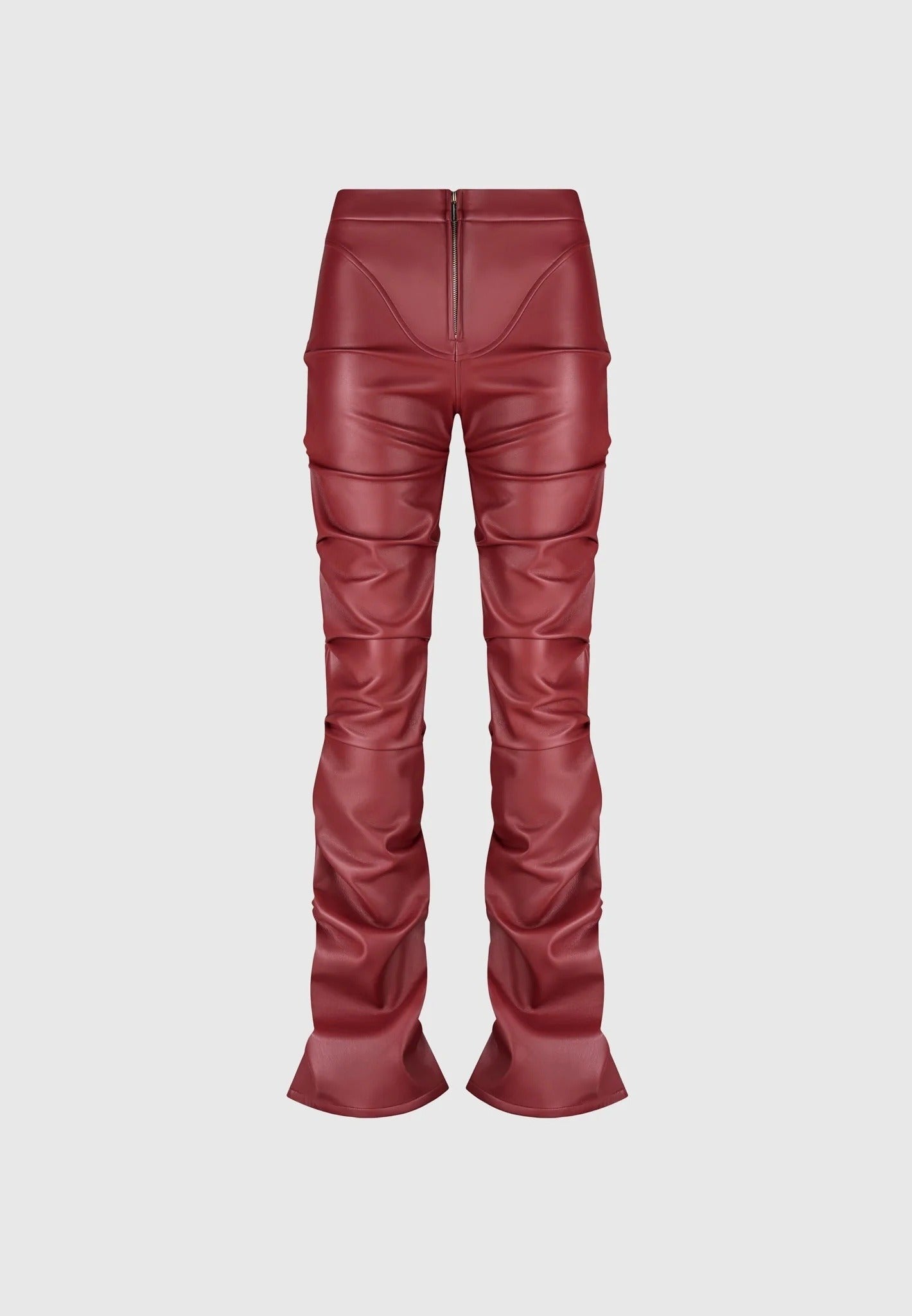 Caroline - Tacked Leather Flared Trousers - Wine Red