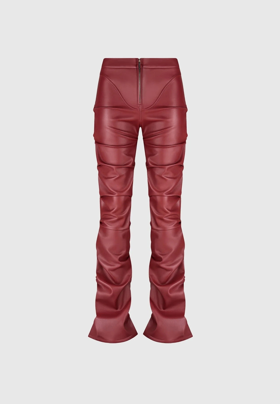 Caroline - Tacked Leather Flared Trousers - Wine Red