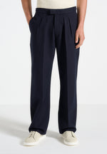Pierre - Relaxed Fit Twin Pleat Tailored Trousers - Navy