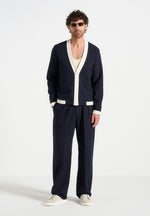 Pierre - Relaxed Fit Twin Pleat Tailored Trousers - Navy