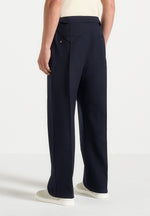 Pierre - Relaxed Fit Twin Pleat Tailored Trousers - Navy