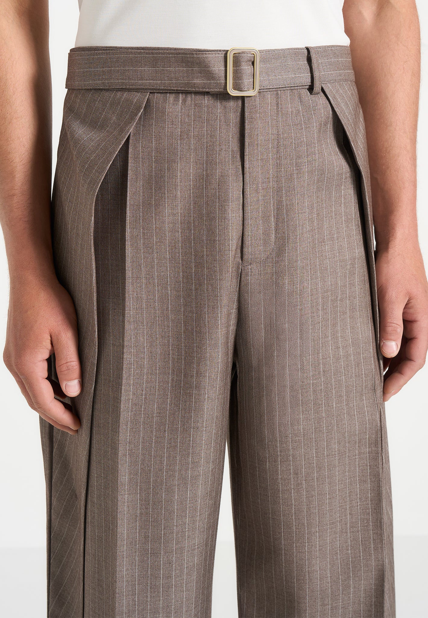 Charles - Relaxed Fit Wrap Leg Tailored Trousers - Taupe