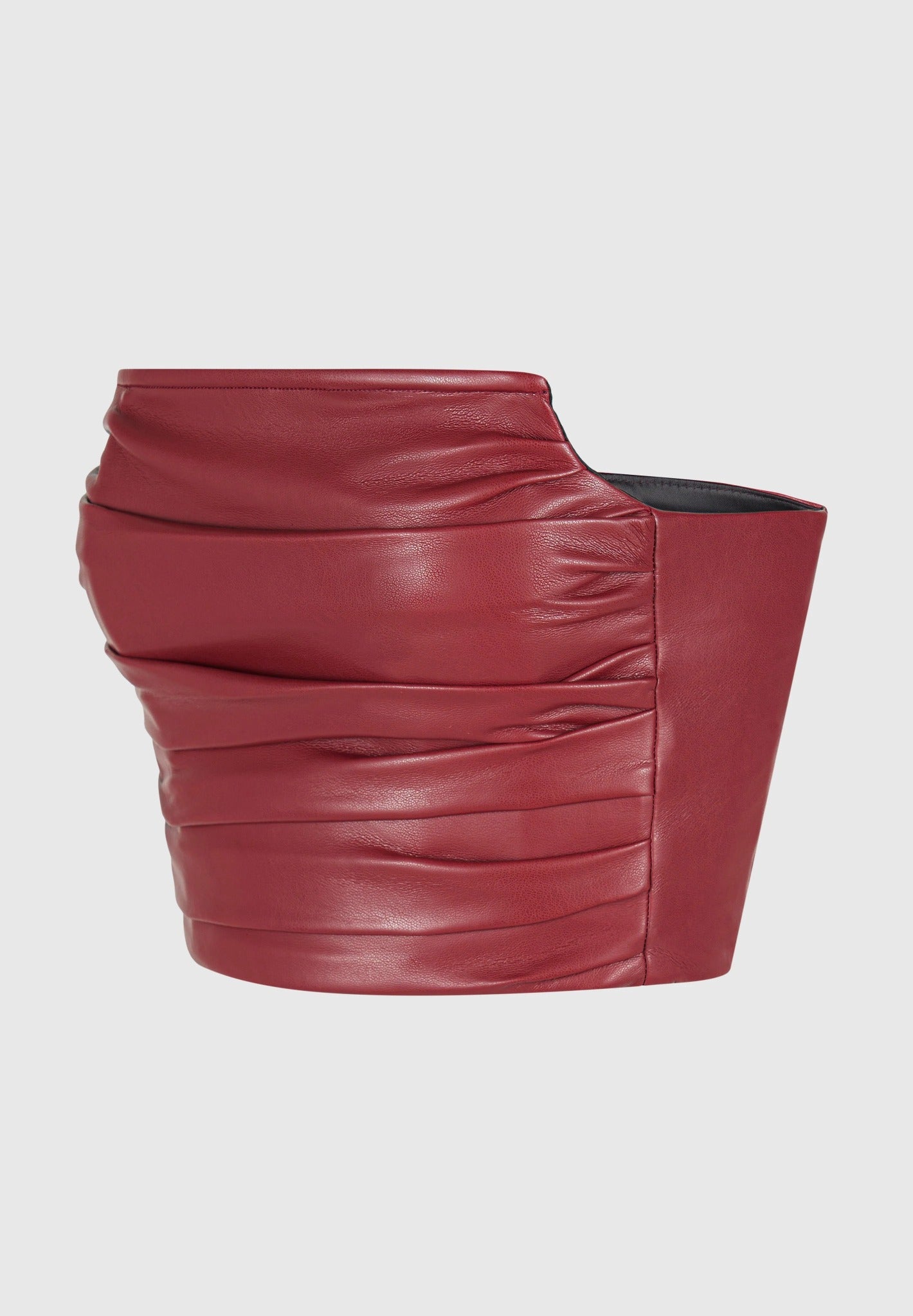 Pleated Bandeau Leather Corset Top - Wine Red