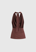 Draped Halterneck Top - Brown