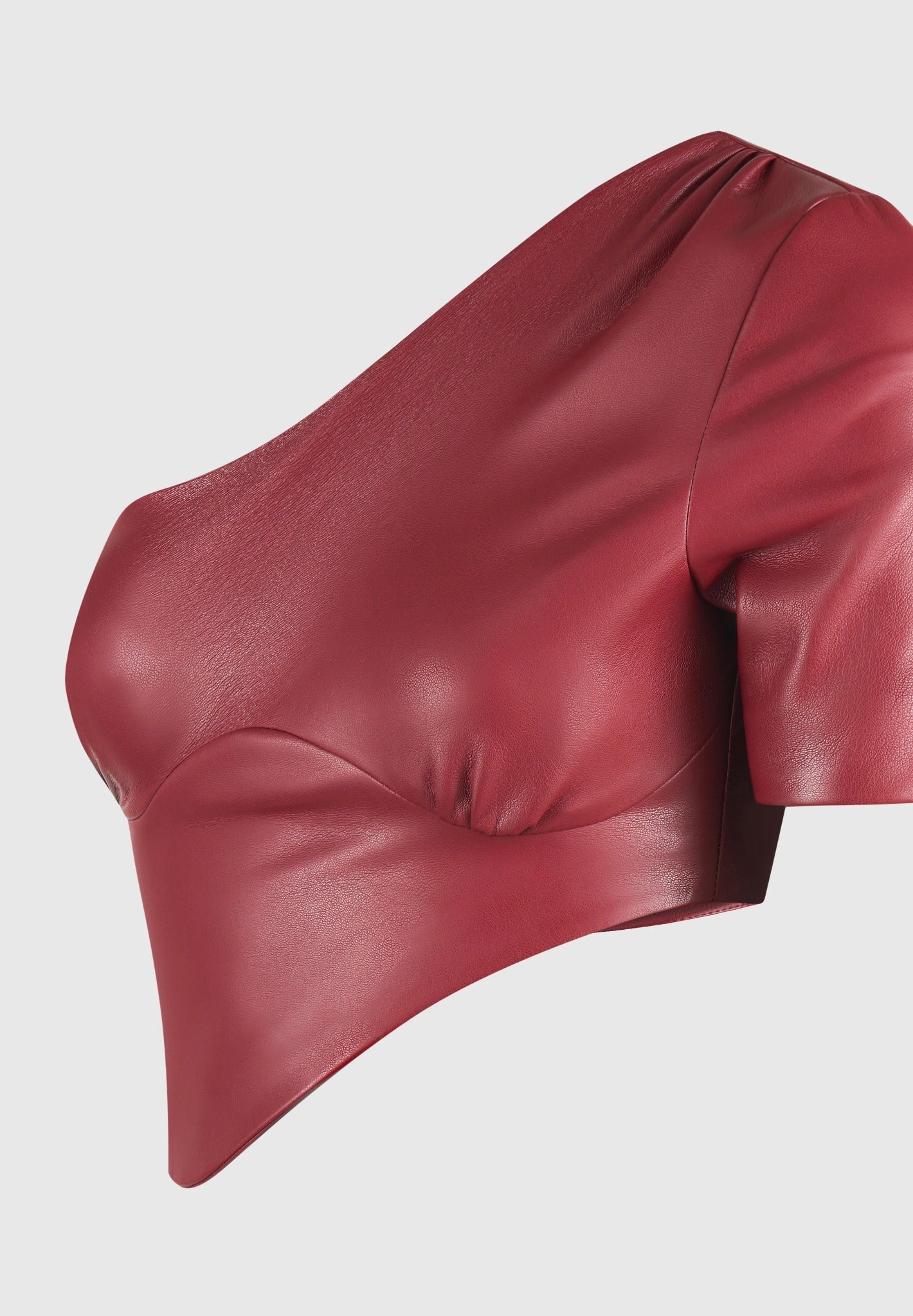 Curved Hem Leather Crop Top - Wine Red