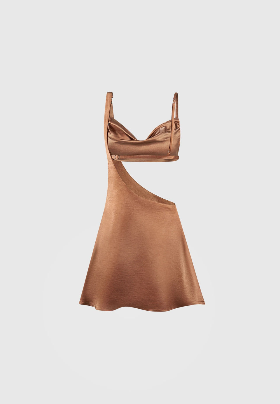 Satin Bralette Fluted Mini Dress - Bronze