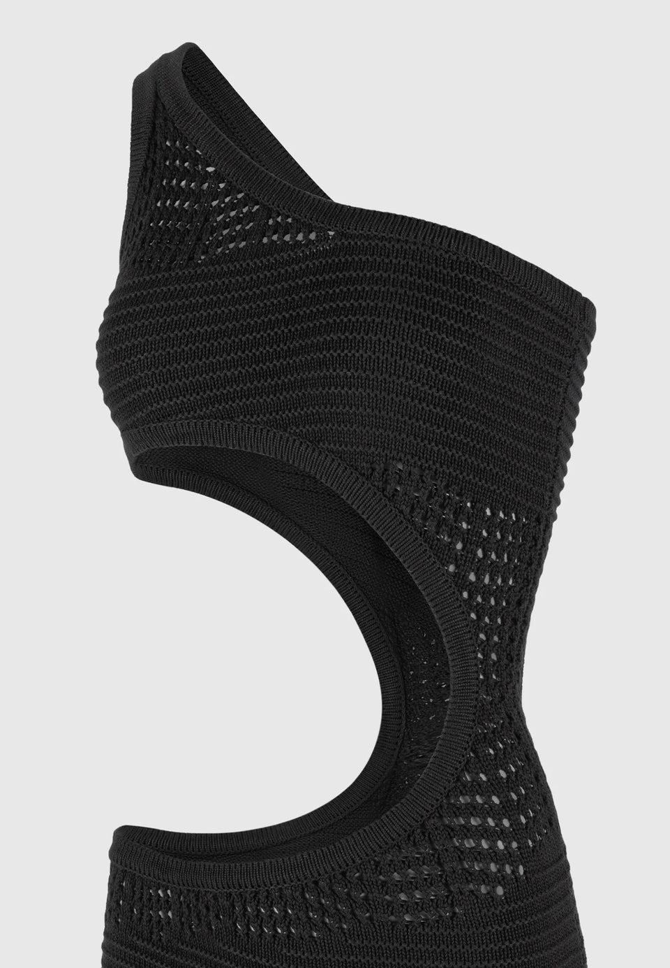 Asymmetric Crochet Knit Cut Out Maxi Dress - Black