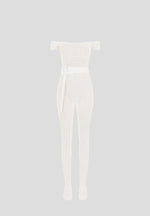 Martine - Pointelle Knit Bardot Jumpsuit with Belt - Cream