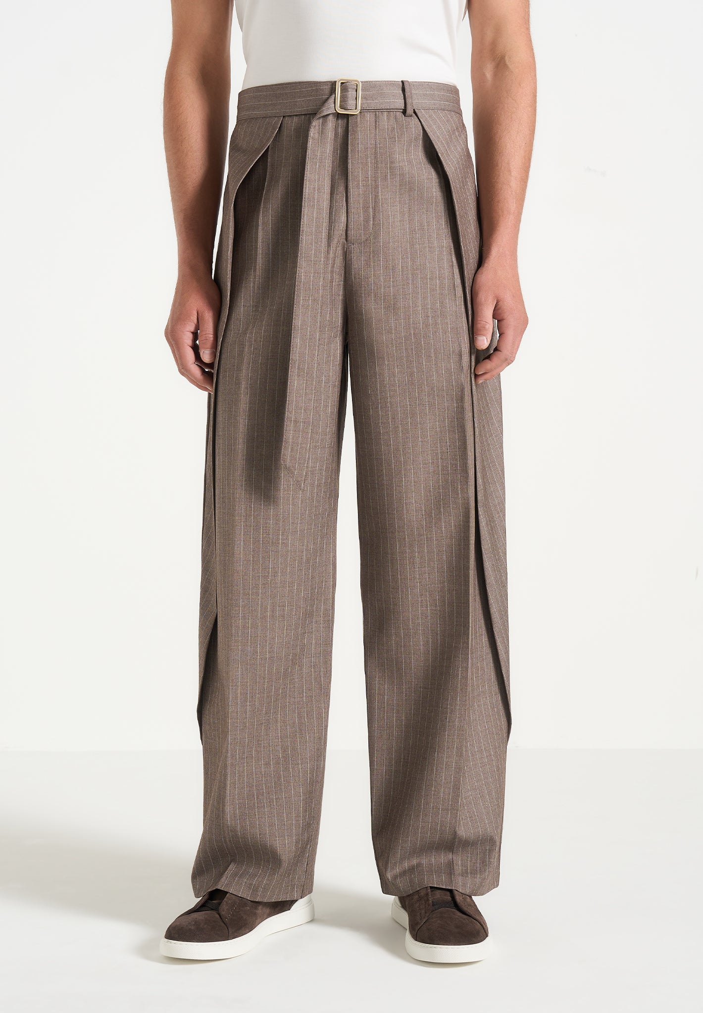 Charles - Relaxed Fit Wrap Leg Tailored Trousers - Taupe