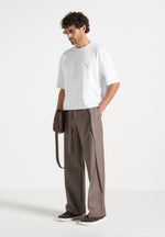 Charles - Relaxed Fit Wrap Leg Tailored Trousers - Taupe